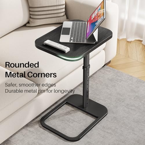 TV Tray Table, Adjustable Height & Rounded Metal Corners, Snack Table for Couch, Sofa, Bed, Chair, Living Room, C Shaped End Side Table for Eating, Dinner or Laptop, Small Spaces, Black