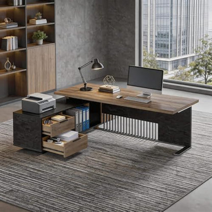 70.86 Inch Large Executive Desk with Drawers Cabinet, L Shaped Office Desk, view 4