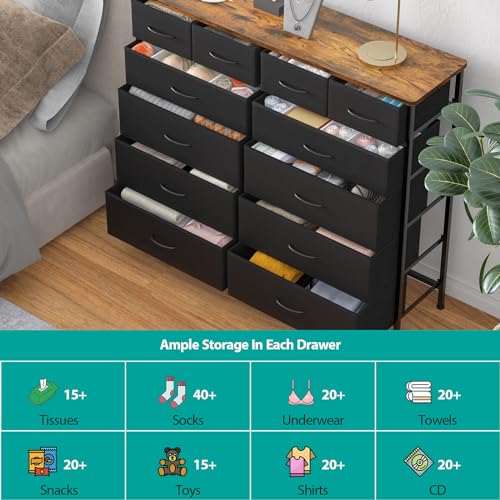 Dresser for Bedroom with 12 Drawers, Tall Fabric Drawer Dressers, view 7