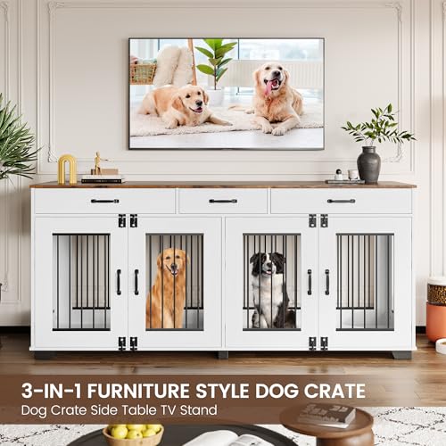 71 in Large Dog Crate Furniture for 2 Dogs with 3 Drawers, view 7