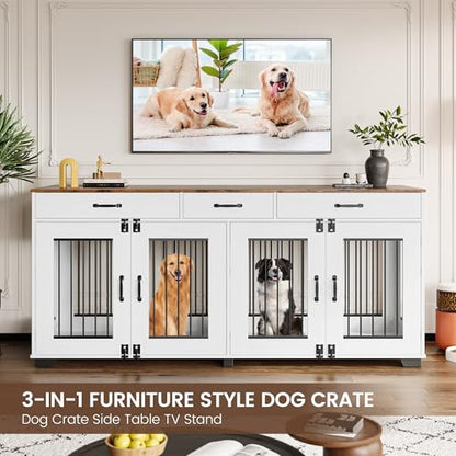 71 in Large Dog Crate Furniture for 2 Dogs with 3 Drawers, view 7