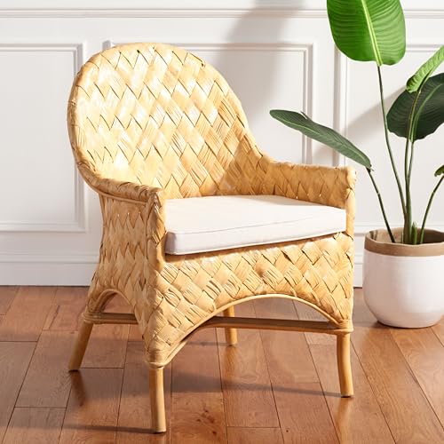 Home Collection Chorus Tropical Natural Honey Rattan Woven Dining Chair with Cushion (Fully Assembled)