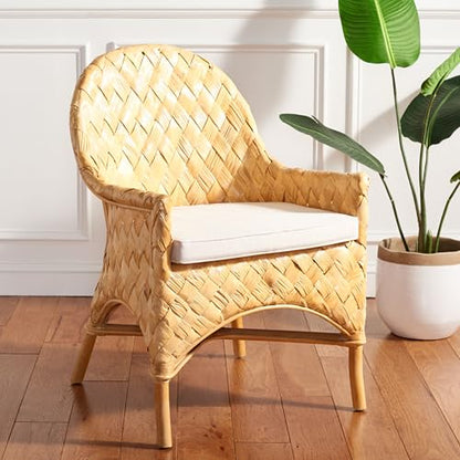 Home Collection Chorus Tropical Natural Honey Rattan Woven Dining Chair with Cushion (Fully Assembled)