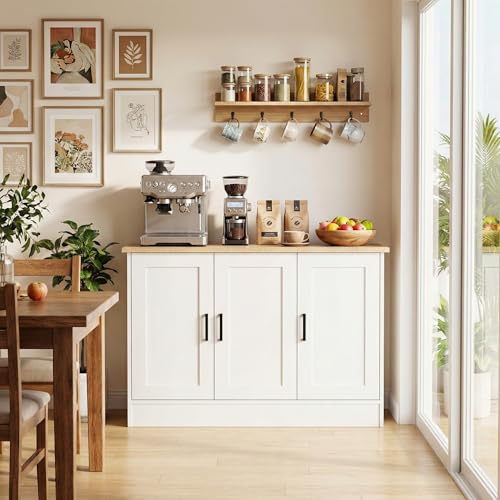 43" White Buffet Cabinet with Black Handles, view 6