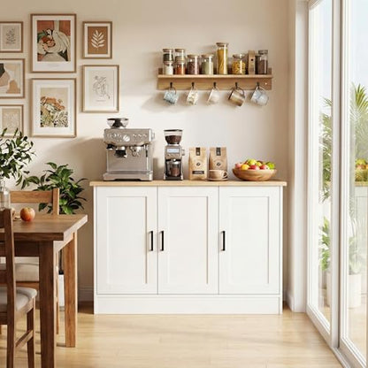 43" White Buffet Cabinet with Black Handles, view 6