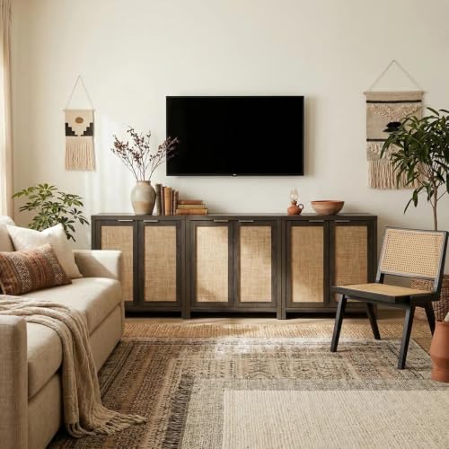 Home Rattan Sideboard Cabinet with Storage, Black Oak, view 7