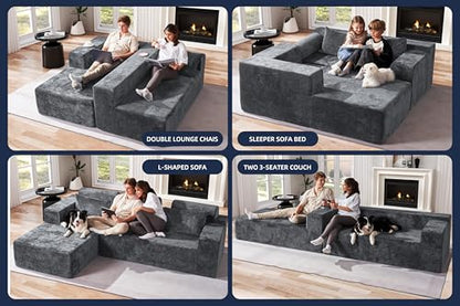 Modular Sectional Couches for Living Room,105" Cloud Couch with L-Shape Chaise,Comfy Sofa Living Room Couch with Deep Seat,No Assembly L Couch,Luxury Distressed Velvet(Grey,L)