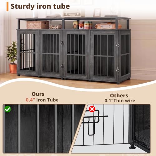 87" Double Dog Crate Furniture with Removable Divider, Grey, view 7