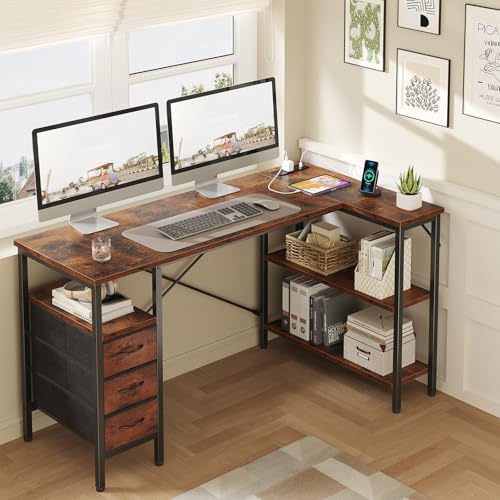55" L Shaped Gaming Computer Desk with Drawers and Power Outlet, view 3