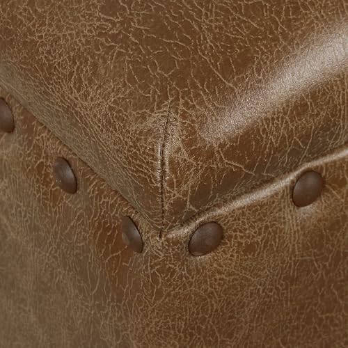 Home Decor | Upholstered Bench with Nailhead Trim | Large Faux Leather Ottoman with Storage for Living Room & Bedroom | Decorative Home Furniture, Brown Faux Leather