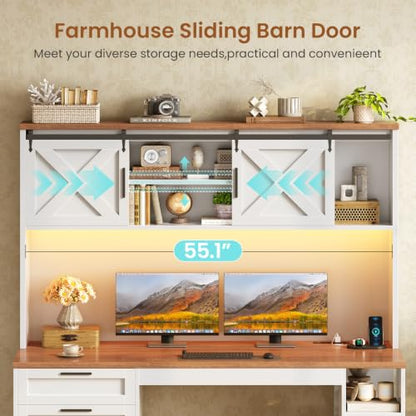 55.1" Farmhouse Desk with Hutch & 3 Storage Drawers, view 8