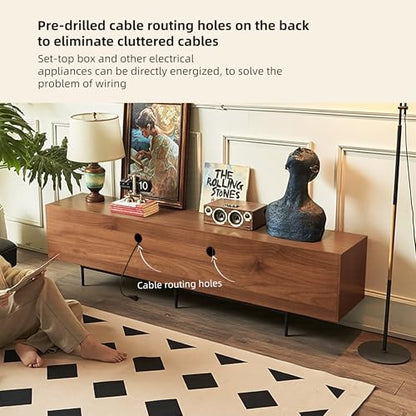 94.48" Mid Century Modern TV Stand for TVs up to 70"-90",Tv Console with 4 Storage Cabinets, Media Furniture for Living Room or Bedroom,Walnut