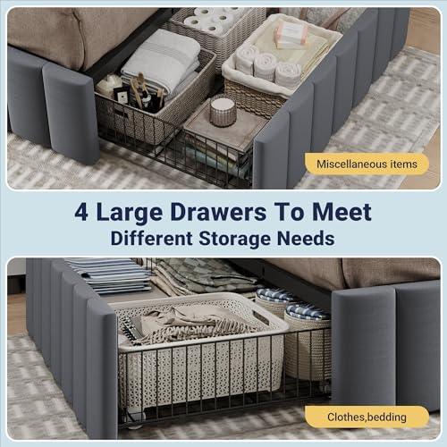 King Size Platform Bed Frame with 4 Large Storage Drawers, view 5