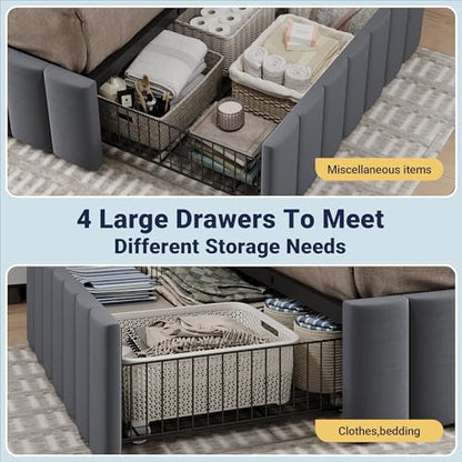King Size Platform Bed Frame with 4 Large Storage Drawers, view 5