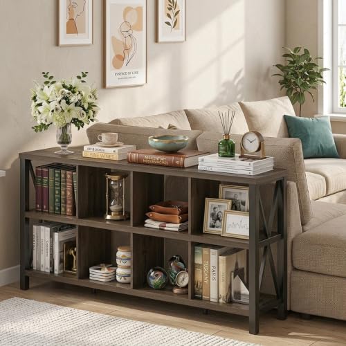 8 Cube Storage Organizer Bookshelf, 62 Inch Wood Horizontal Bookcase, view 5