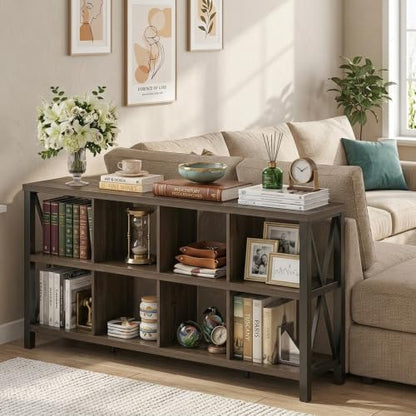 8 Cube Storage Organizer Bookshelf, 62 Inch Wood Horizontal Bookcase, view 5