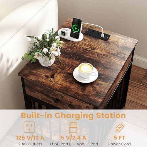 Dog Crate End Table with Charging Station, view 5