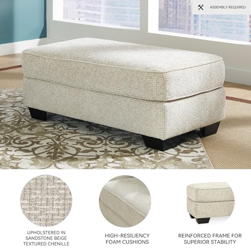 Signature Design by Ashley Monaghan 44" Rectangular Ottoman, No Assembly Required, Upholstered Chenille Fabric Footrest, Casual Living Room Coffee Table Accent, Sandstone Beige