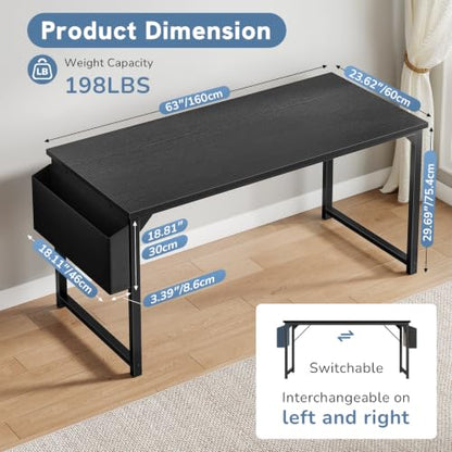 63" Computer Desk Home Office Desk, Gaming Desks, Black, view 4