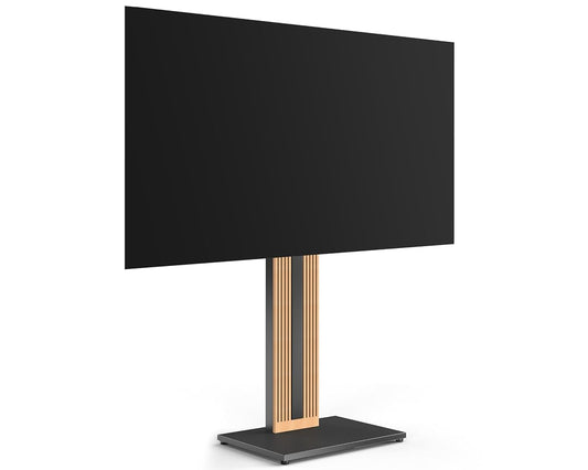 Wood TV Stand Swivel Mount with Hidden Back Storage for 32-65 inch TV Screens, Scandinavian Style Tall Floor TV Stand for Home Decor with Reinforced Base, Zen Series, Black
