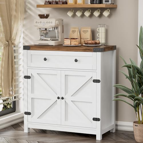 Kitchen Storage Coffee Bar Accent Cabinet, White&Brown, 1PCS, view 7