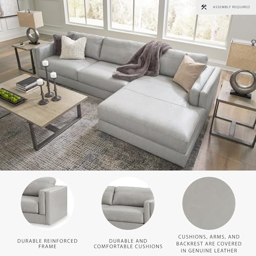 Signature Design by Ashley Amiata 2-Piece Sectional Sofa with Chaise, Modern Anti-Sag Foundation, Leather and Faux Leather Upholstery, Contemporary Living Rooms, Glacier Gray, 137"W