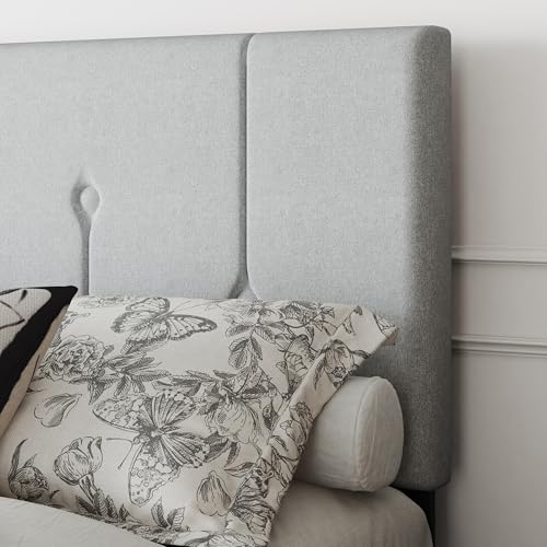Queen Velvet Headboard Bed Frame Light Grey, view 5