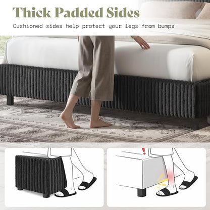 Upholstered Bed Frame, Metal Bed with Headboard, Full Black, view 7