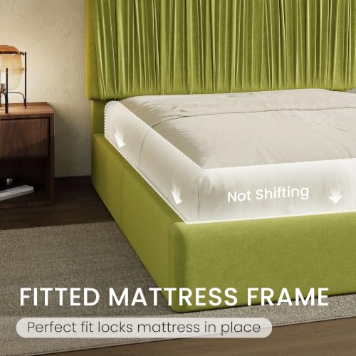 Queen Size Artisanal Pleated Velvet Bed Frame with Adjustable Headboard, view 7