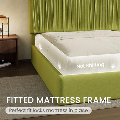 Queen Size Artisanal Pleated Velvet Bed Frame with Adjustable Headboard, view 7