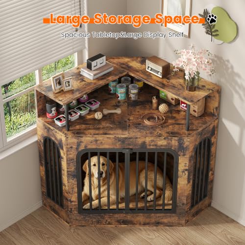 46" Corner Dog Crate Furniture with Storage Shelf, view 8