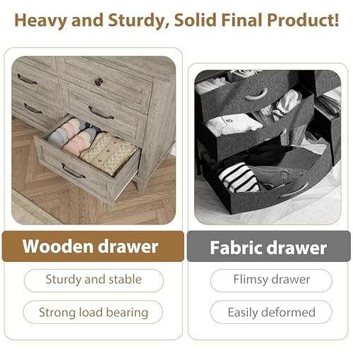 6 Dresser for Bedroom, 47 in Wide Drawer Dresser with Storage Freestanding, view 6