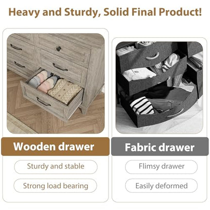 6 Dresser for Bedroom, 47 in Wide Drawer Dresser with Storage Freestanding, view 6