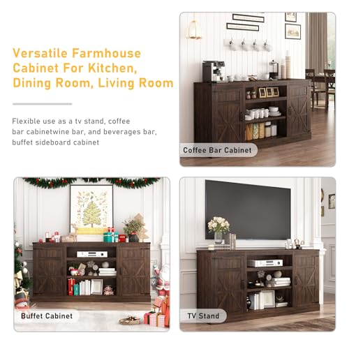 66" Farmhouse TV Stand with Power Outlets for 75 Inch TVs, view 7