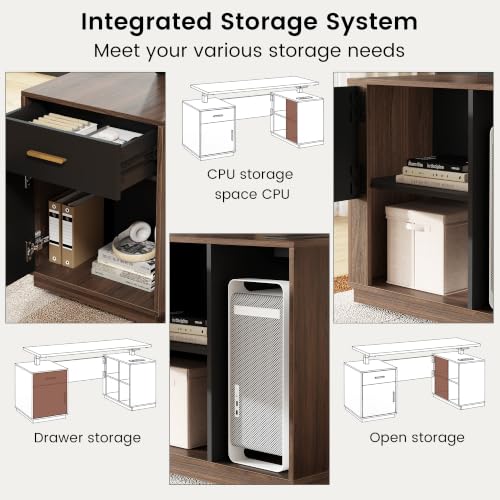 L Shaped Electric Executive Standing Desk with Drawers & AC/USB, view 5