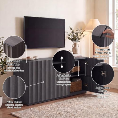 93.92” TV Stand, Modular Fluted Mid Century Modern, Charcoal Oak, view 5