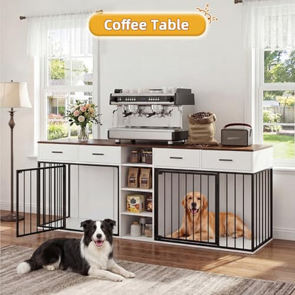 82 Inch Double Dog Crate Furniture for 2 Medium/Large Dogs, White, view 5