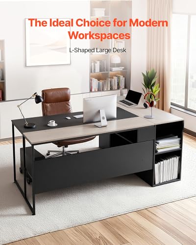 71" L-Shaped Executive Desk, Large Computer Desk with Drawers, view 4