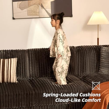 139" U-Shaped Cloud Couch, Modular Sectional, Deep Seats, Grey | Pocket Spring Cushions, Oversized 7-Seater, Left Facing Chaise, Corduroy Upholstery Couches for Living Room, Not Boneless