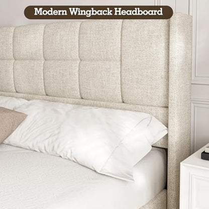 King Bed Frame with Hydraulic Gas Lift Up Storage, Linen Upholstered, view 6
