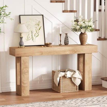 63 Inch Farmhouse Console Table for Entryway, Slim Wood Sofa Side Table, Modern Minimalist Decorative Furniture for Living Room, Hallway, Front Door, Natural