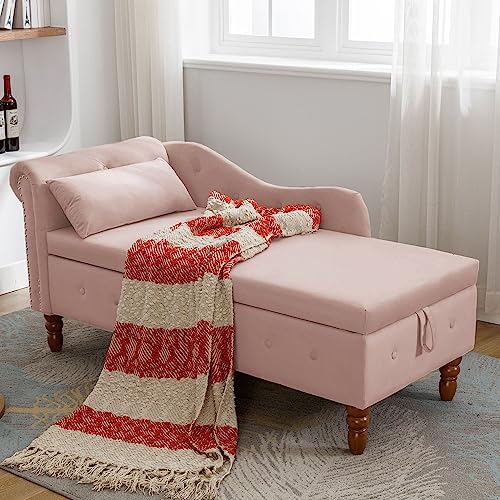 Majnesvon Velvet Chaise Lounge with Storage, Classic Style with Pillow, view 2