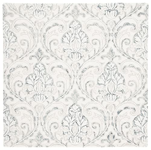 SAFAVIEH Micro-Loop Collection Area Rug - 5' Square, Ivory & Grey, Handmade Wool, Ideal for High Traffic Areas in Living Room, Bedroom (MLP532F)