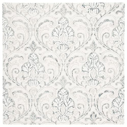 SAFAVIEH Micro-Loop Collection Area Rug - 5' Square, Ivory & Grey, Handmade Wool, Ideal for High Traffic Areas in Living Room, Bedroom (MLP532F)