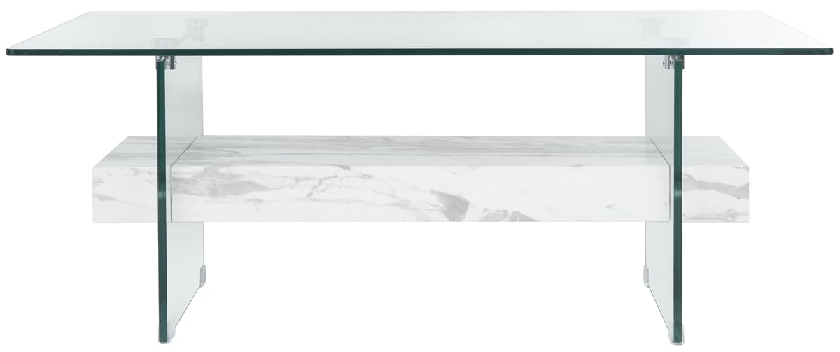 SAFAVIEH Kayley Wood Coffee Table, 43.3" Modern Glass/White COF7004E