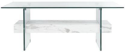 SAFAVIEH Kayley Wood Coffee Table, 43.3" Modern Glass/White COF7004E