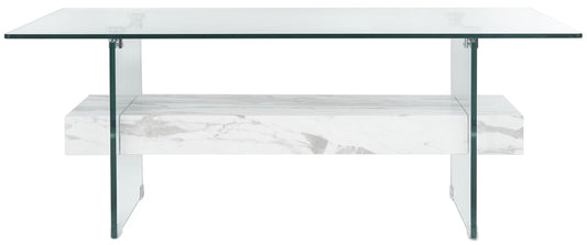 SAFAVIEH Kayley Wood Coffee Table, 43.3" Modern Glass/White COF7004E