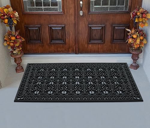 34-LB Heavy Duty Rubber Doormat 36"×72" - Won't Blow Away | Outside Front Door Mat, Mud Dirt Scraper, Non-Slip Drainage Mat for Entryway Patio Garage, All-Weather, 100% Rubber Mats
