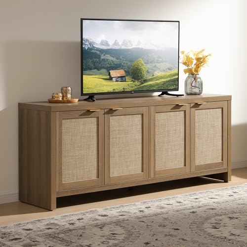 TV Stand for Living Room Boho Entertainment Center for Bedroom with 4 Rattan, view 3