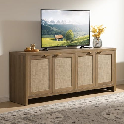 TV Stand for Living Room Boho Entertainment Center for Bedroom with 4 Rattan, view 3